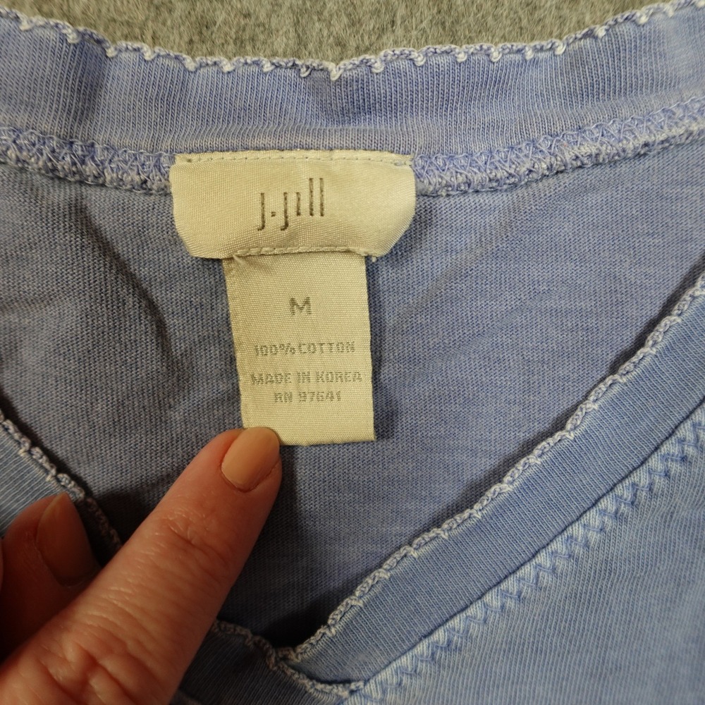 J Jill Top Womens Medium Periwinkle Blue V Neck Short Sleeve Cotton T Shirt Top - Picture 2 of 8